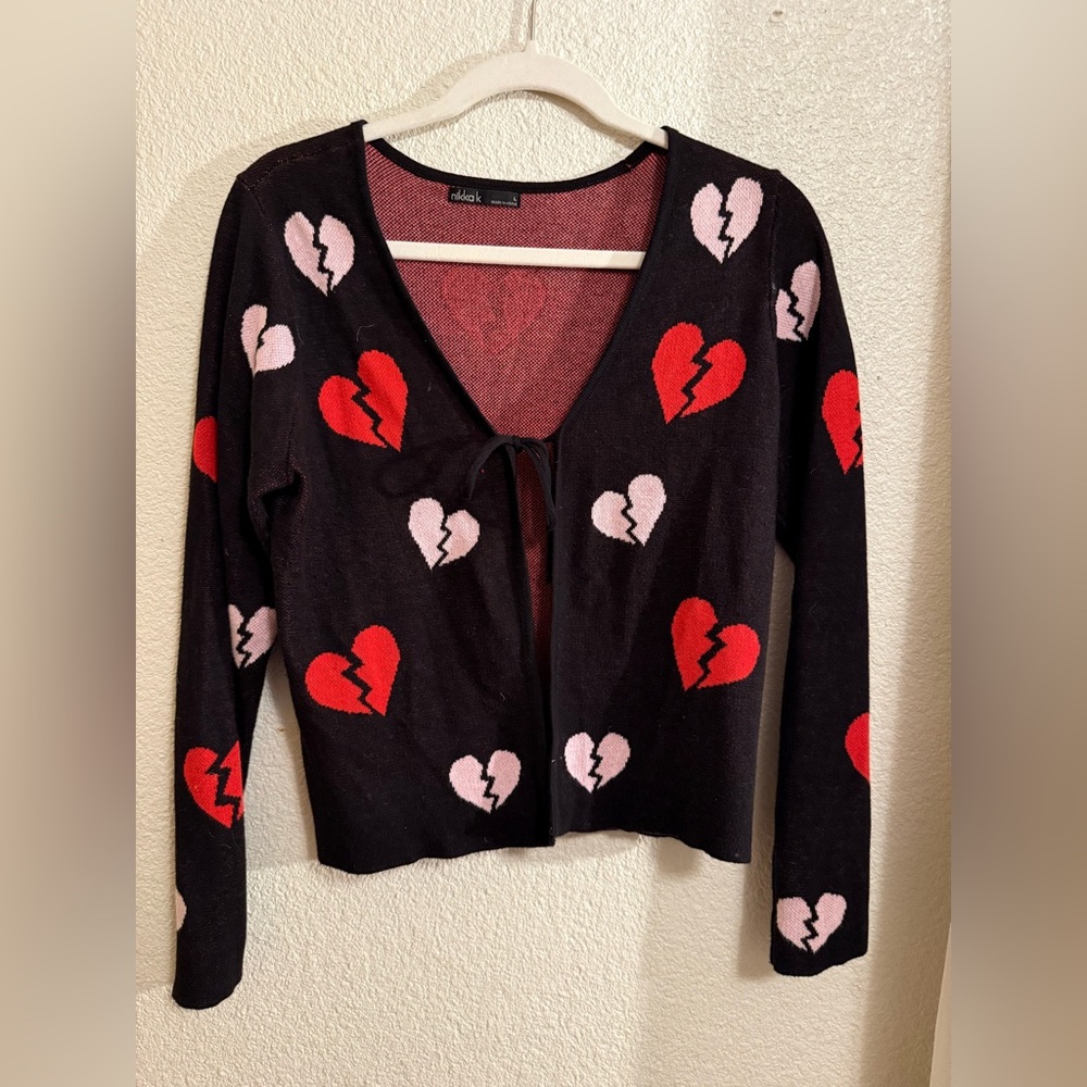dELiA*s Black Cardigan with Red and Pink Hearts